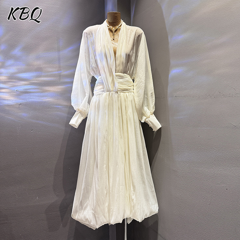 Linen Dress Wrap - KBQ Solid Elegant Loose Chic Dresses