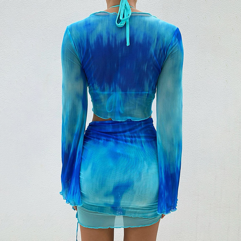 Nsangu Sexy Two Piece Set Blue - Crop Top Crochet avaliação e preço