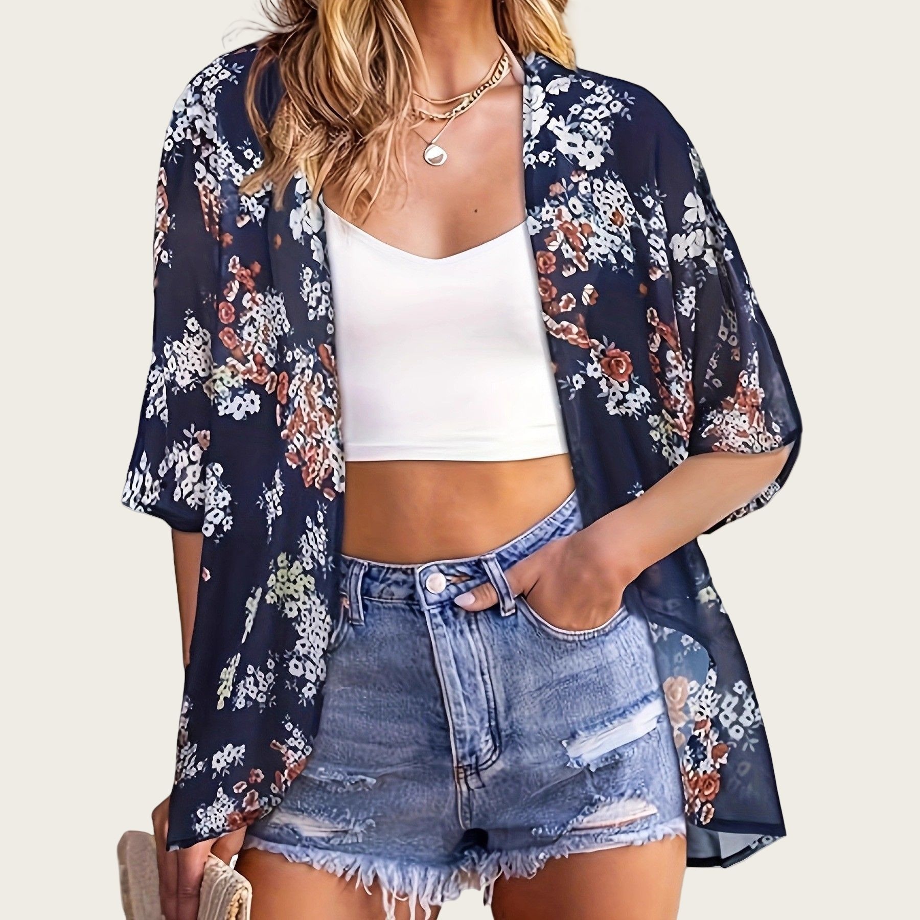 Swimsuit Woman 2025 Kimono Car - Kimono Sheer Floral avaliação e preço