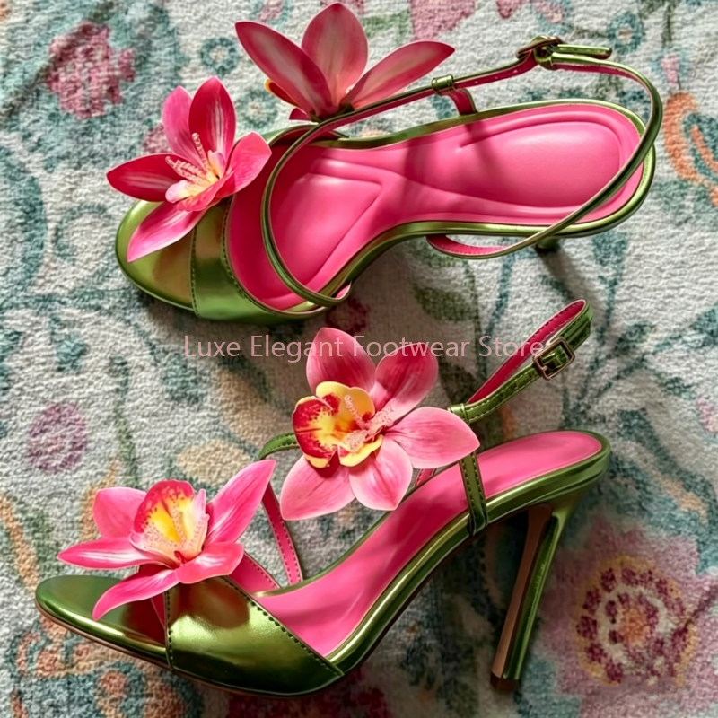 Red Flower Decor Back Strap Ho - Sandal Strappy Heeled avaliação e preço