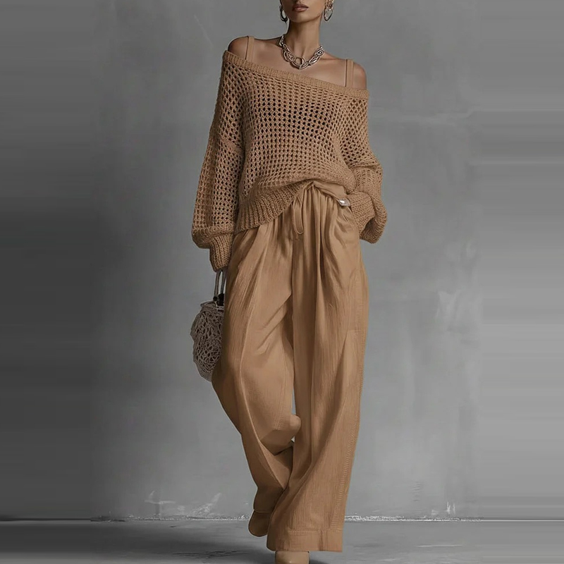 Fashion Solid One Shoulder Lon - Linen Pant Wide avaliação e preço
