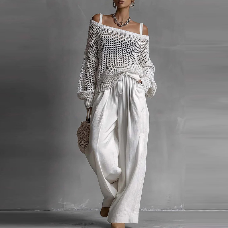 Fashion Solid One Shoulder Lon - Linen Pant Wide avaliação e preço