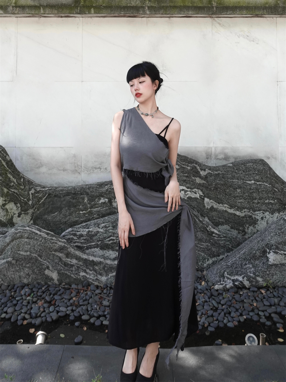 Chill Grey Cotton Linen Black  - Linen Dress Wrap avaliação e preço