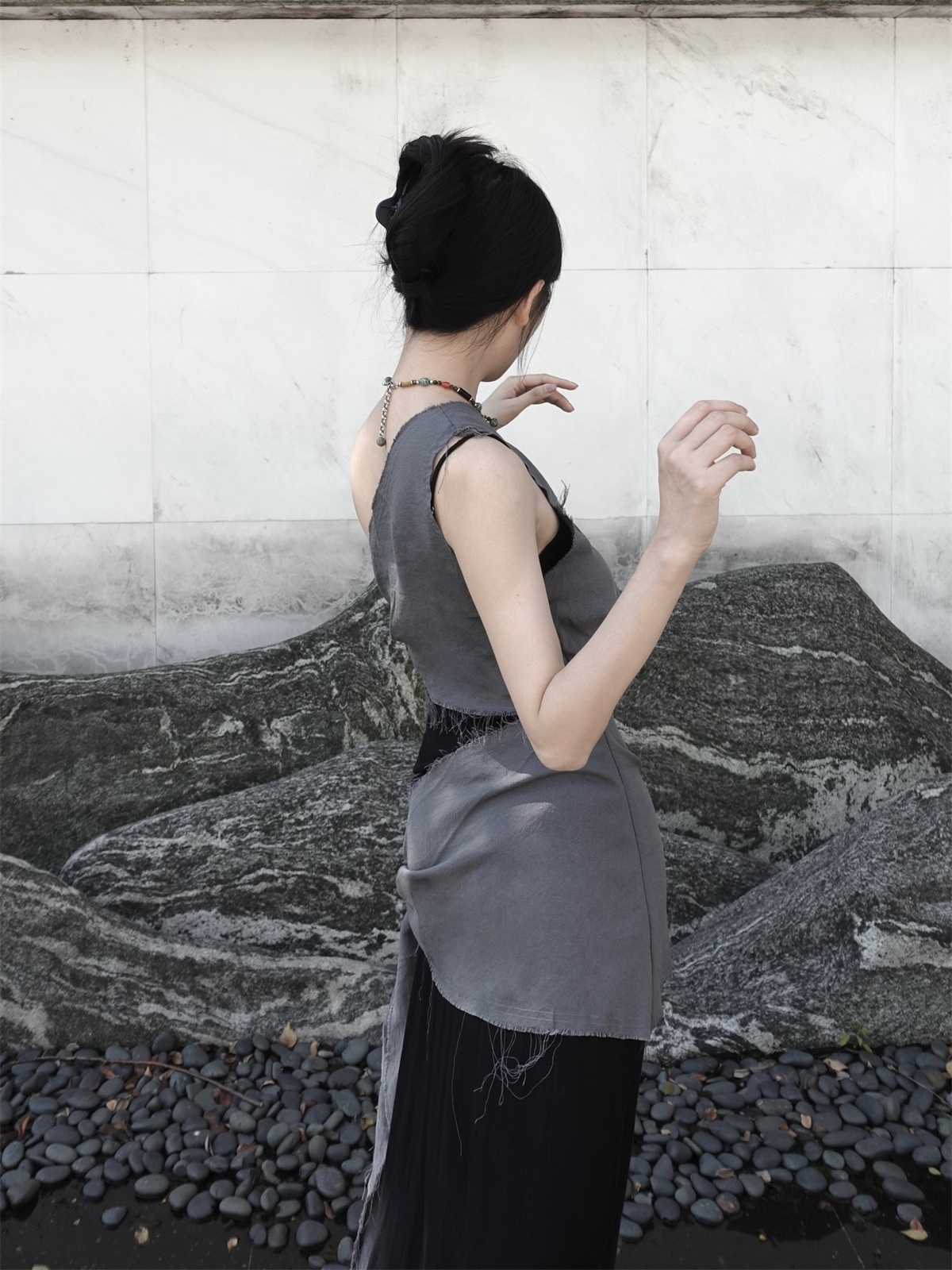 Chill Grey Cotton Linen Black  - Linen Dress Wrap avaliação e preço
