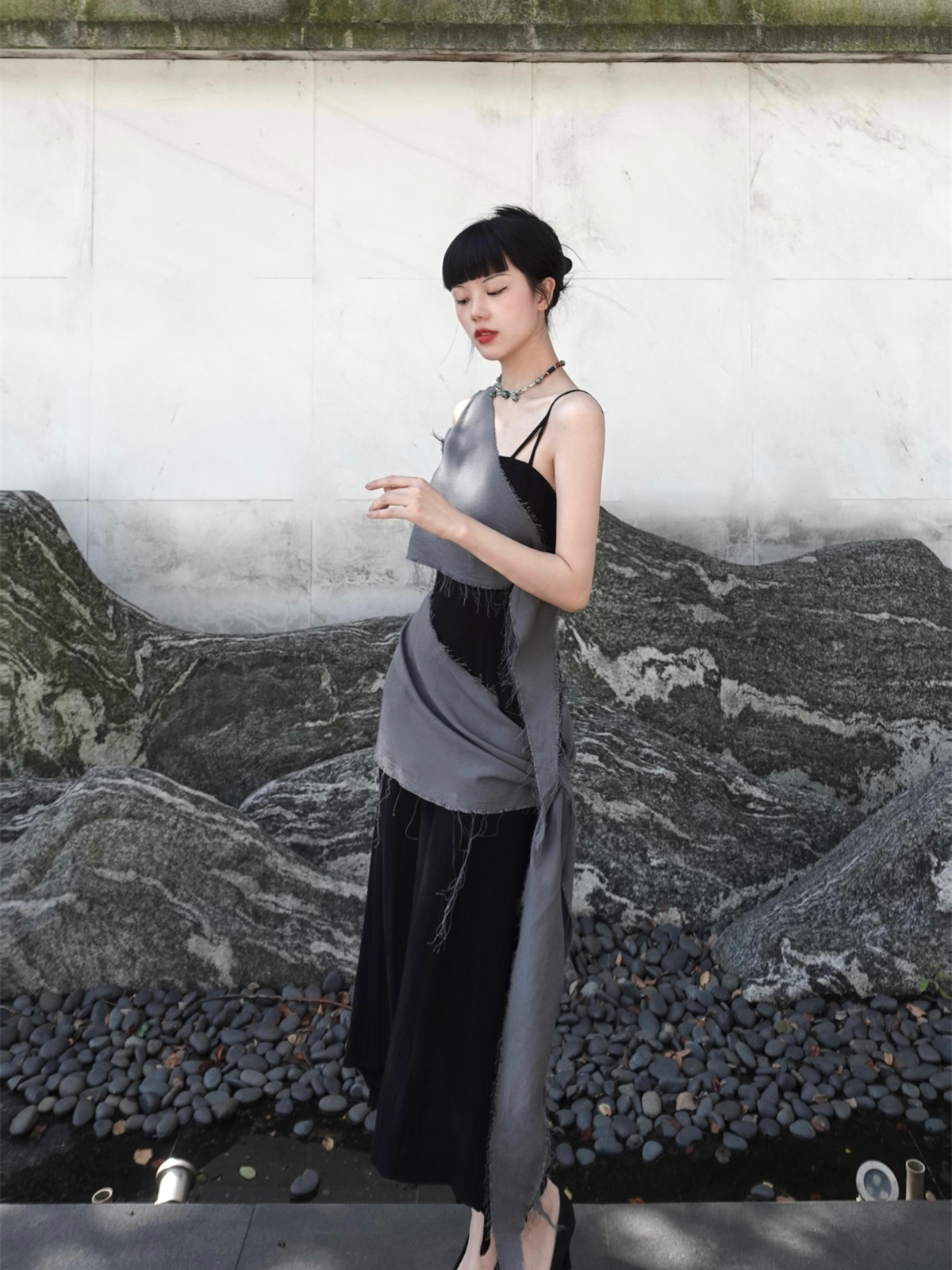 Chill Grey Cotton Linen Black  - Linen Dress Wrap avaliação e preço