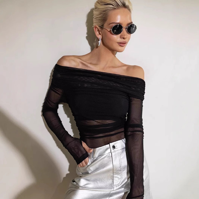 Women  Mesh Off Shoulder Top S - Blouse Off Shoulder avaliação e preço
