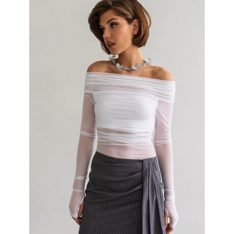 Women  Mesh Off Shoulder Top S - Blouse Off Shoulder avaliação e preço