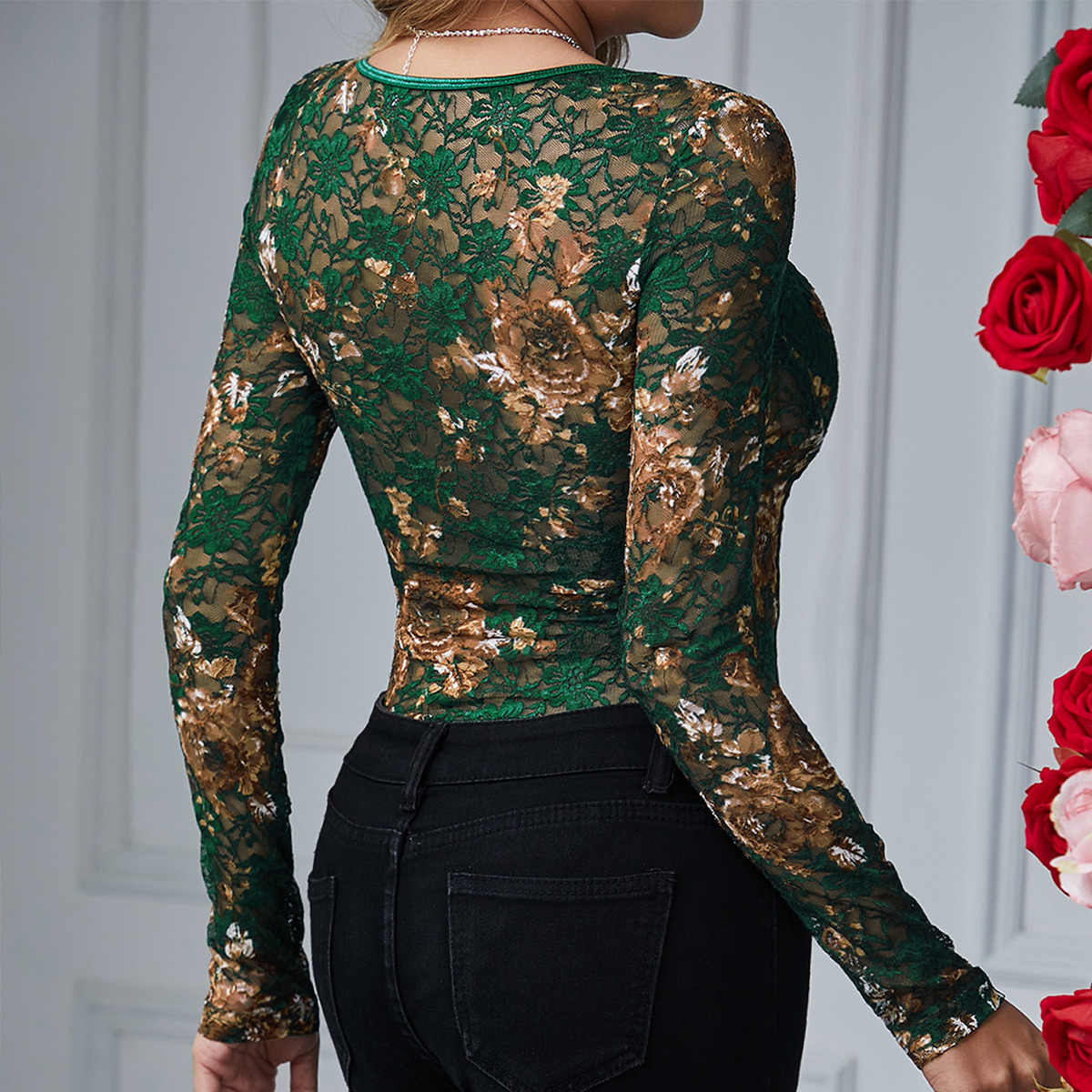 Sexy Lace Bodysuit Women Squar - Romper Floral Print avaliação e preço