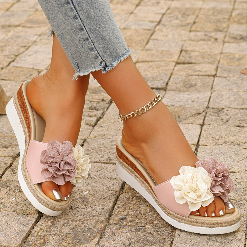 Women's Pink Flower Decor Plat - Wedge Espadrille Women avaliação e preço