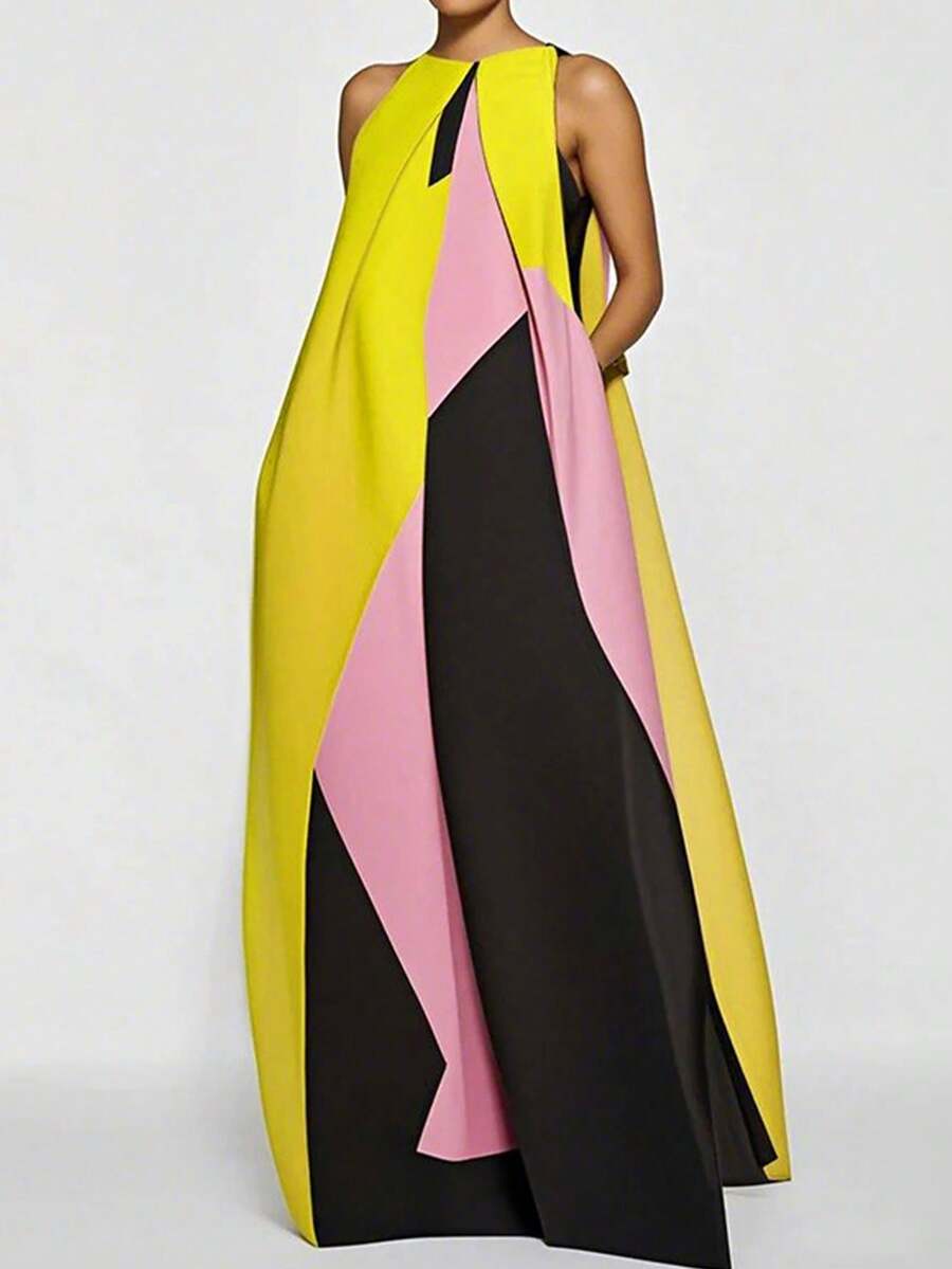Women Color Block Maxi Dress H - Maxi Dress Halter avaliação e preço