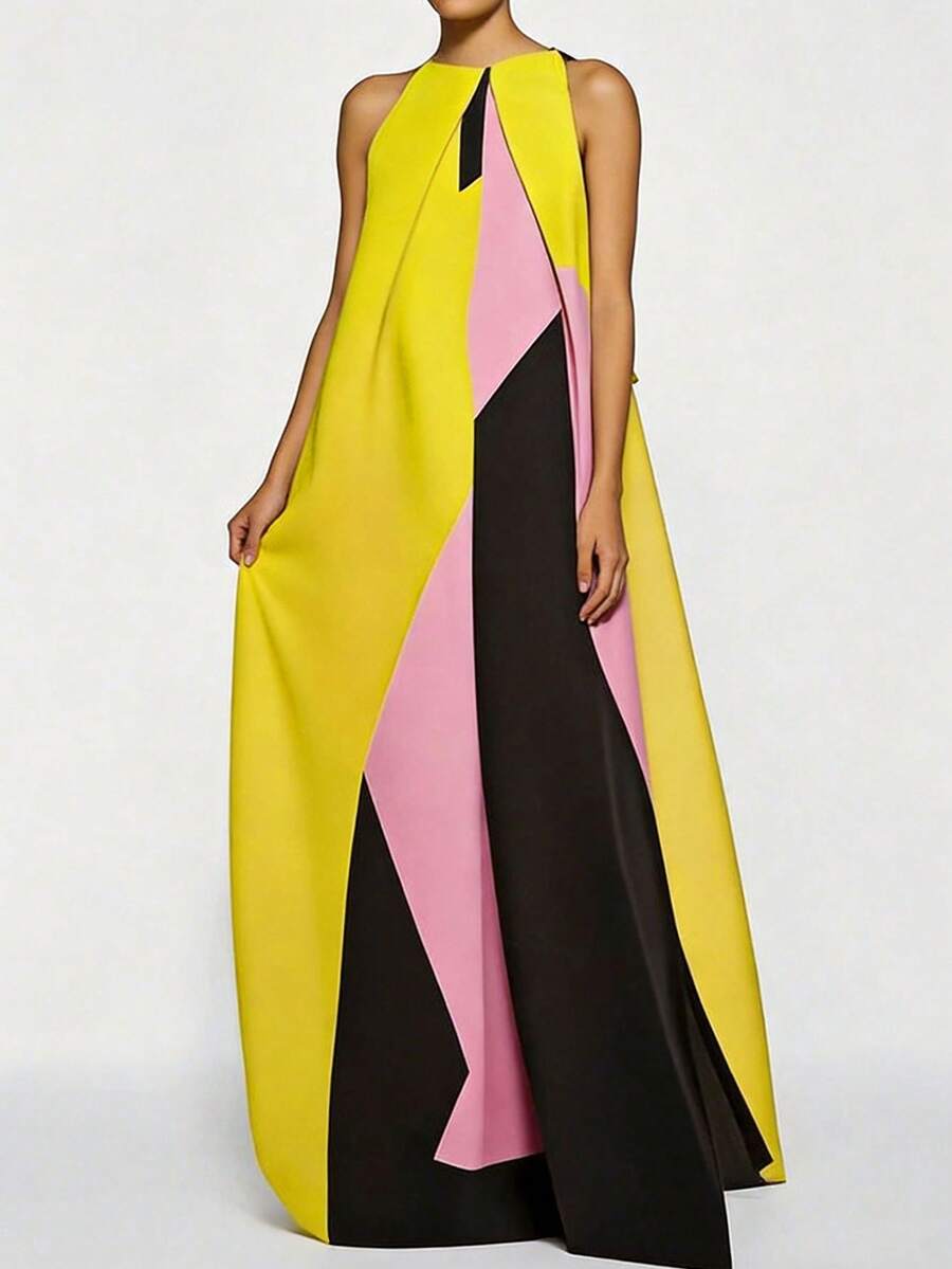 Women Color Block Maxi Dress H - Maxi Dress Halter avaliação e preço