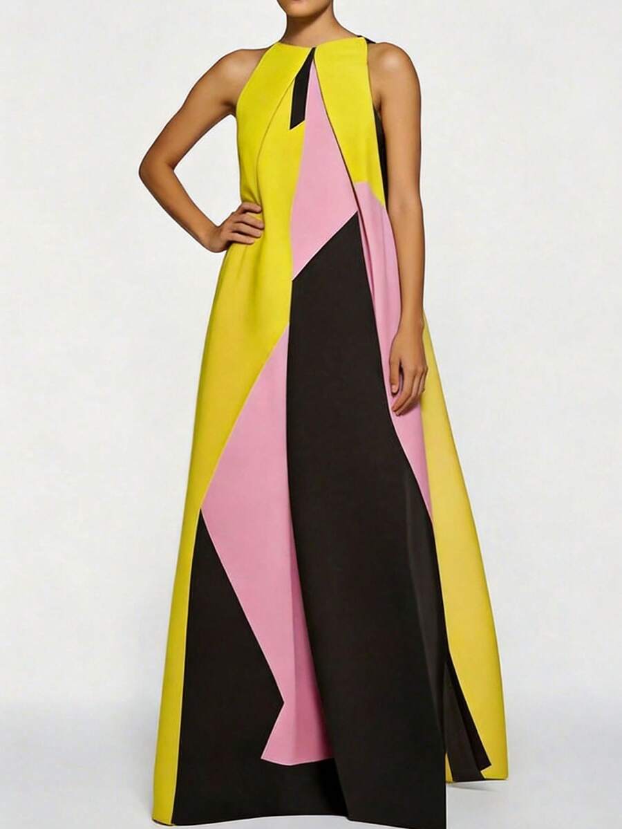 Women Color Block Maxi Dress H - Maxi Dress Halter avaliação e preço