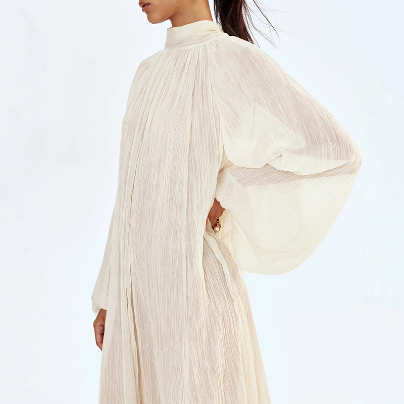 Ladies O-neck Long Sleeved Ple - Linen Dress Wrap avaliação e preço