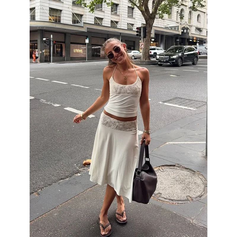 Sexy Lace Patchwork Sling Top  - Maxi Dress Halter avaliação e preço