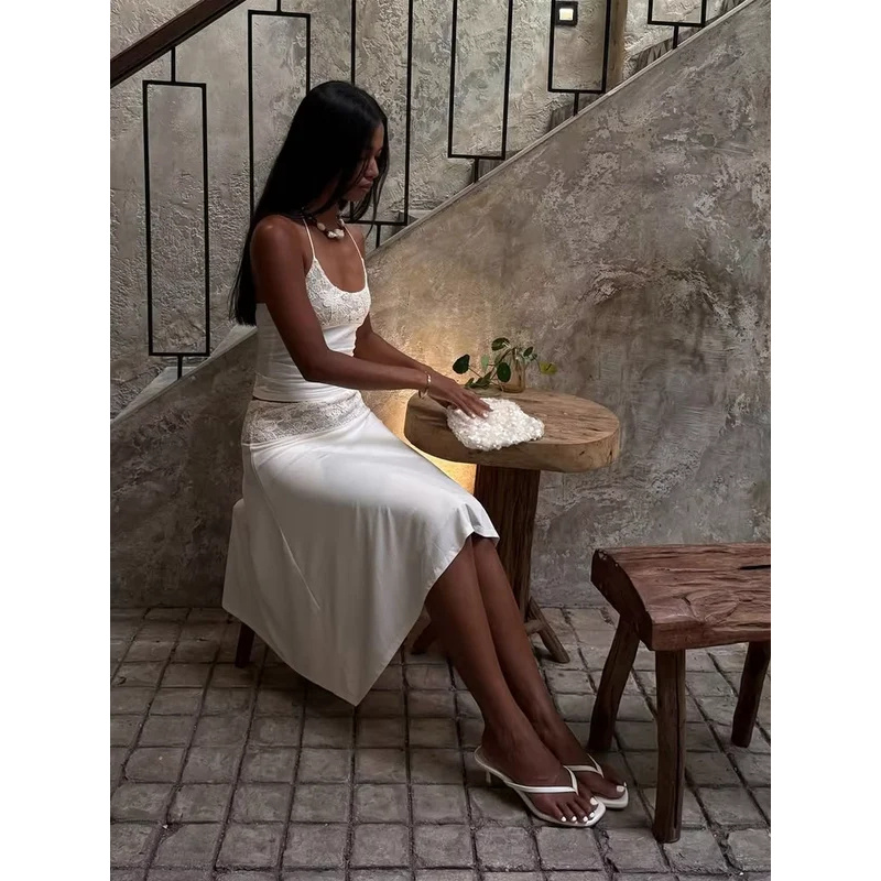 Sexy Lace Patchwork Sling Top  - Maxi Dress Halter avaliação e preço