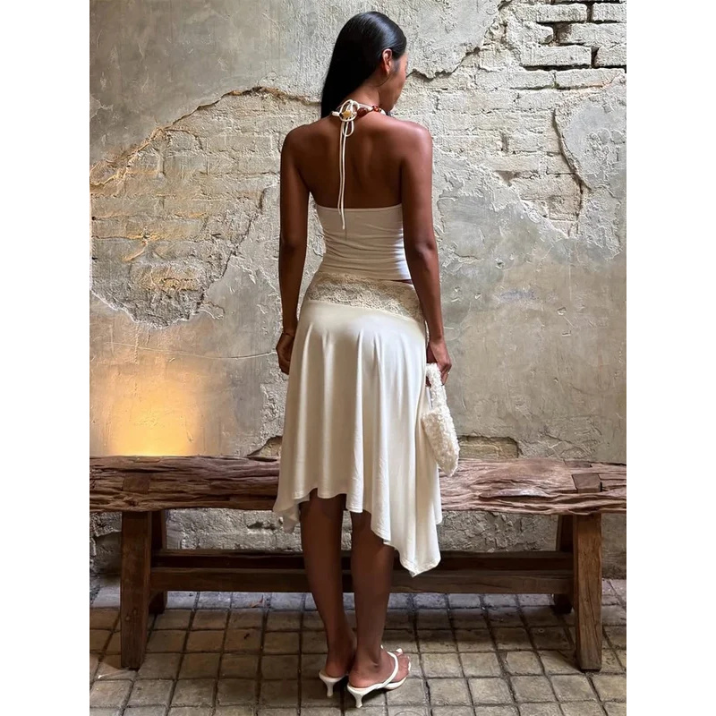Sexy Lace Patchwork Sling Top  - Maxi Dress Halter avaliação e preço