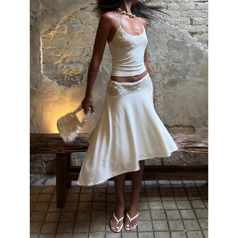 Sexy Lace Patchwork Sling Top  - Maxi Dress Halter avaliação e preço