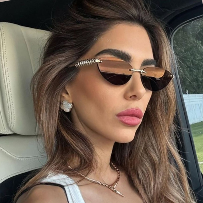 New Cat Eye Rivet Rimless Sung - Sunglasses Cat Eye avaliação e preço