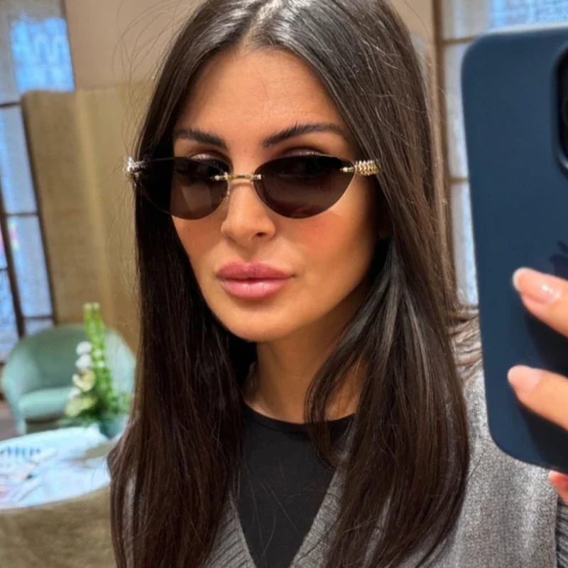 New Cat Eye Rivet Rimless Sung - Sunglasses Cat Eye avaliação e preço