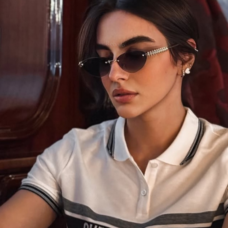 New Cat Eye Rivet Rimless Sung - Sunglasses Cat Eye avaliação e preço