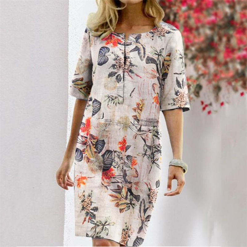Summer Cotton Linen Printed Wo - Linen Dress Wrap avaliação e preço