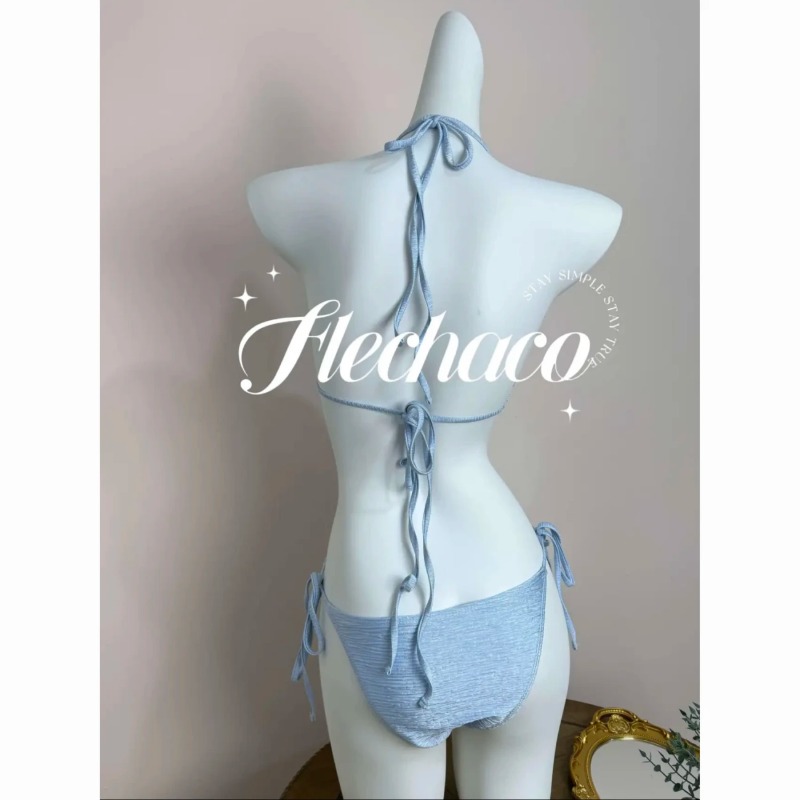 Women Light Blue Rhinestone Ha - Swimsuit Bikini Ruched avaliação e preço