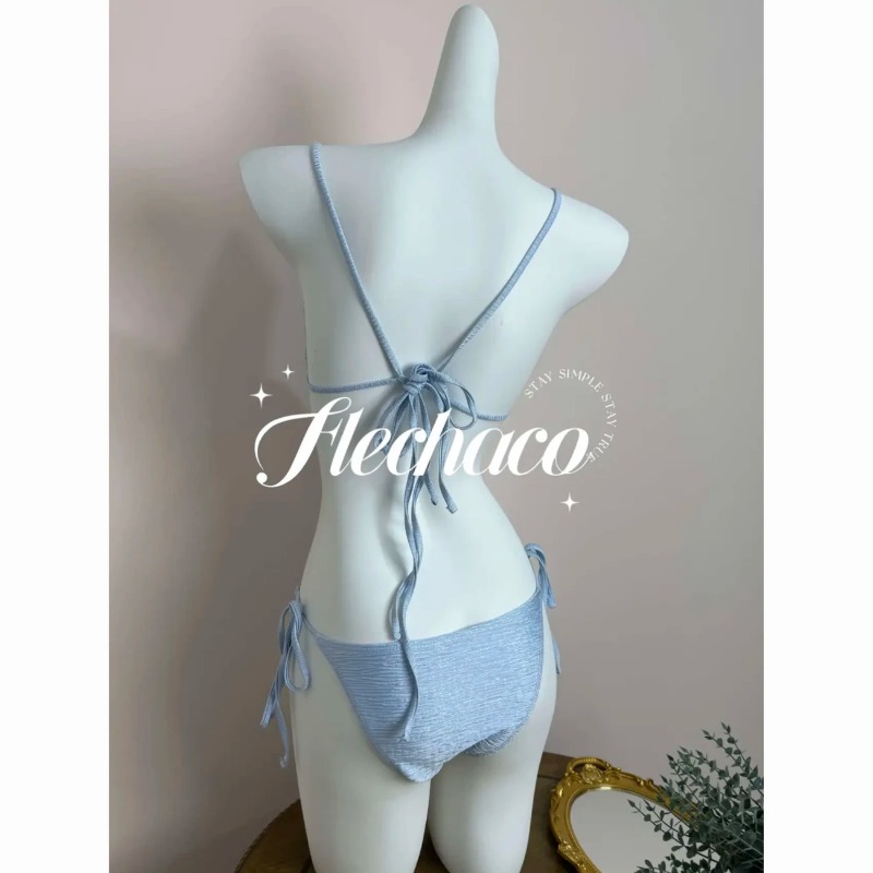 Women Light Blue Rhinestone Ha - Swimsuit Bikini Ruched avaliação e preço