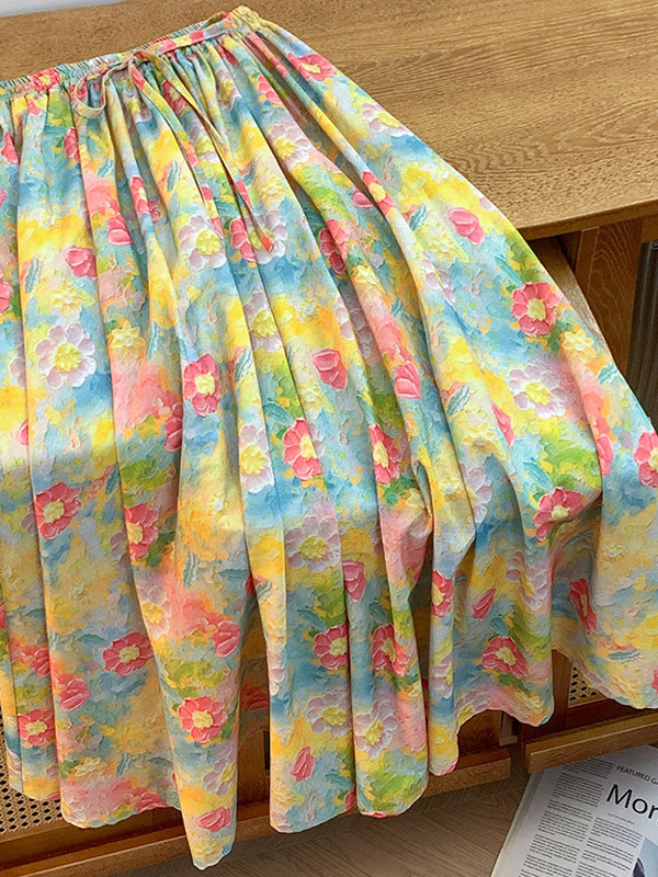 Retro Artistic Large Size A-Li - Midi Skirt Floral avaliação e preço