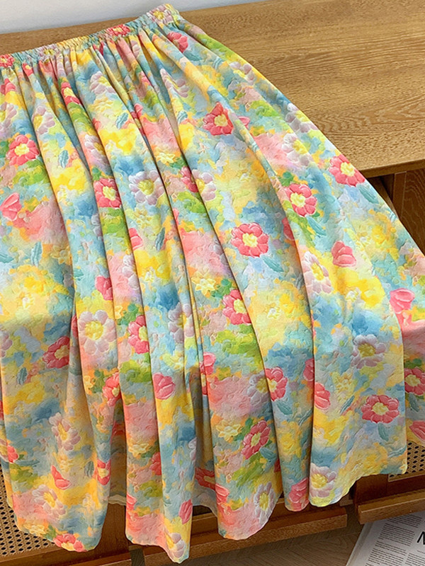 Retro Artistic Large Size A-Li - Midi Skirt Floral avaliação e preço