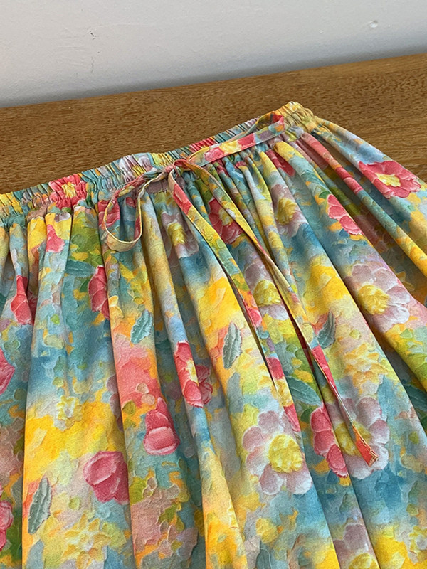 Retro Artistic Large Size A-Li - Midi Skirt Floral avaliação e preço