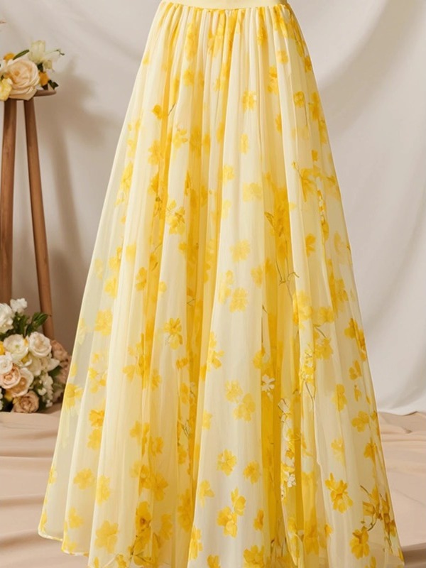 Summer 2026 High Waist Yellow  - Midi Skirt Floral avaliação e preço