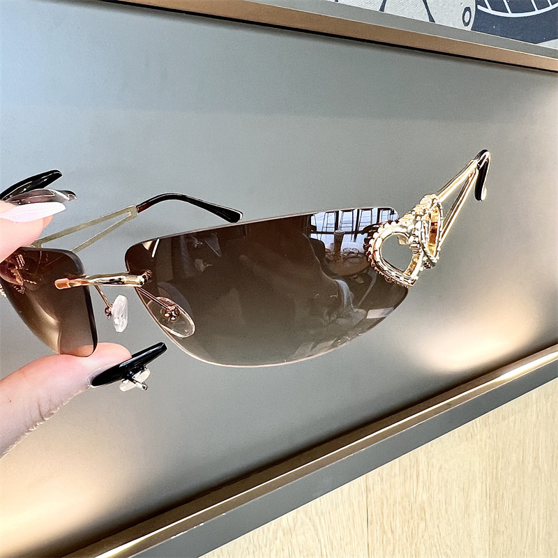 New Oval Cat Eye Frameless Mer - Sunglasses Cat Eye avaliação e preço