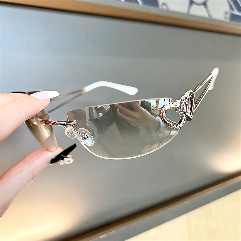 New Oval Cat Eye Frameless Mer - Sunglasses Cat Eye avaliação e preço