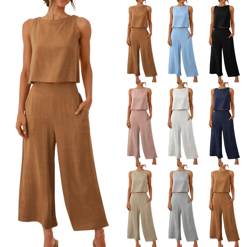 2025 New Summer Tops Cotton Li - Linen Pant Wide avaliação e preço