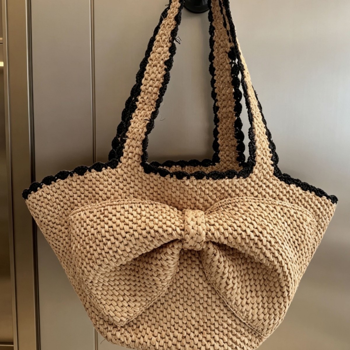 NEW raffia bow crochet handwov - Crochet Bag Raffia avaliação e preço
