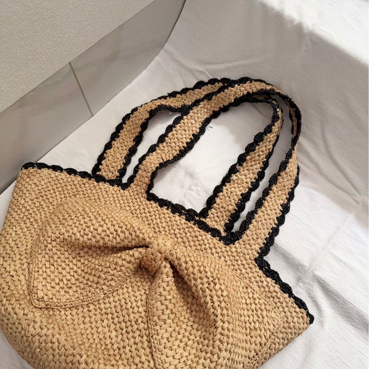 NEW raffia bow crochet handwov - Crochet Bag Raffia avaliação e preço