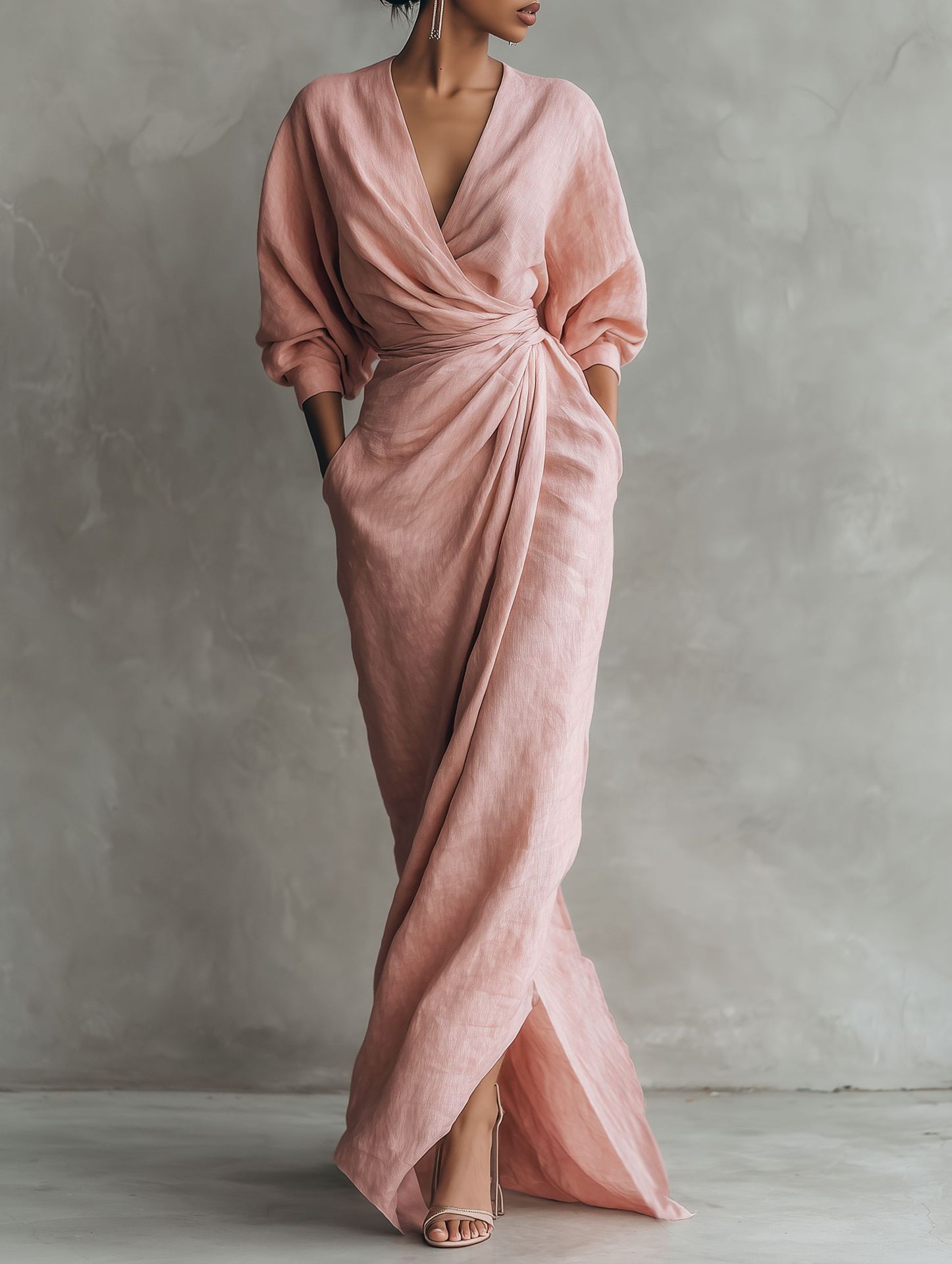 Women Linen Blend Wrap Maxi Dr - Linen Dress Wrap avaliação e preço