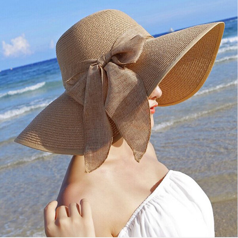 Summer Women Straw Hat Bowknot - Hat Floppy Wide avaliação e preço