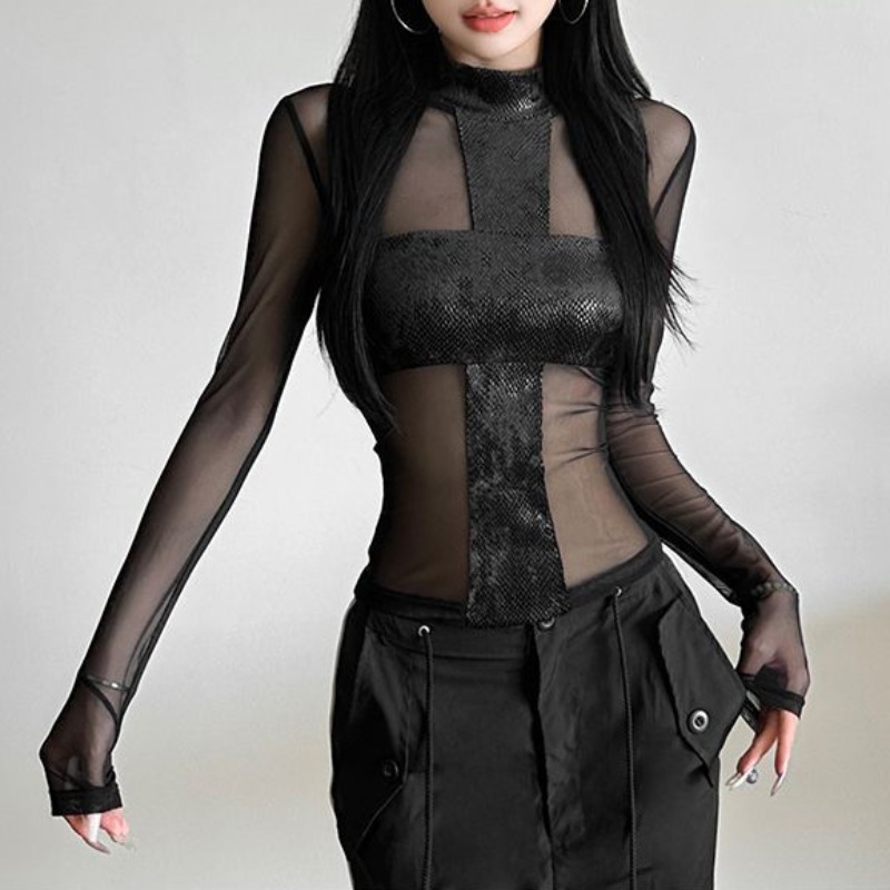 American Style Mesh Long Sleev - Blouse Off Shoulder avaliação e preço
