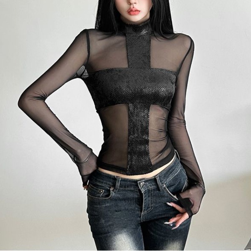 American Style Mesh Long Sleev - Blouse Off Shoulder avaliação e preço