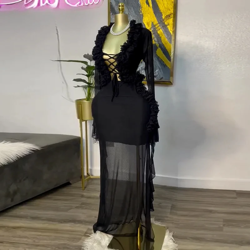 Fashion Women Set Mesh Full Sl - Crop Top Crochet avaliação e preço