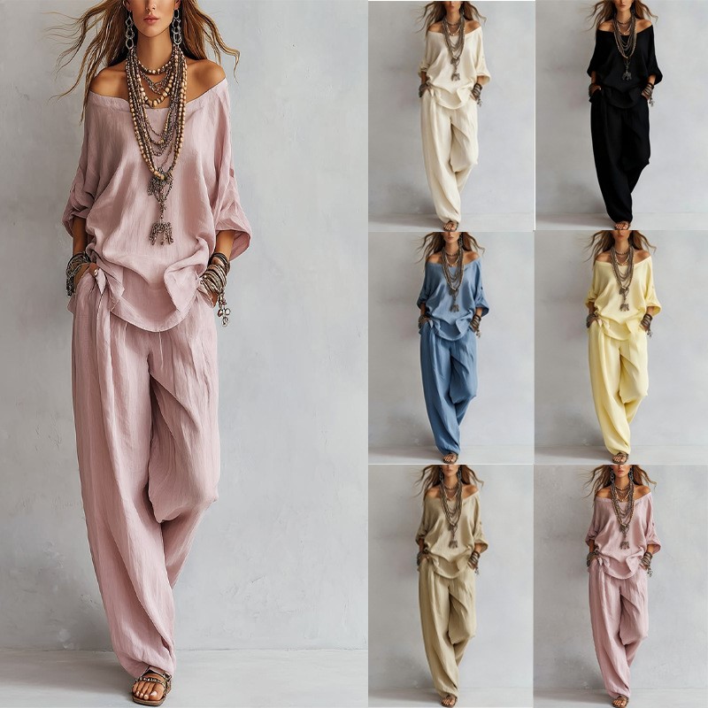 Women's Two-piece Three-quarte - Linen Pant Wide avaliação e preço