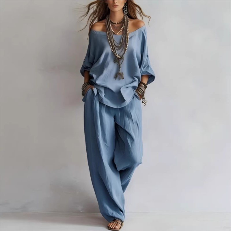 Women's Two-piece Three-quarte - Linen Pant Wide avaliação e preço