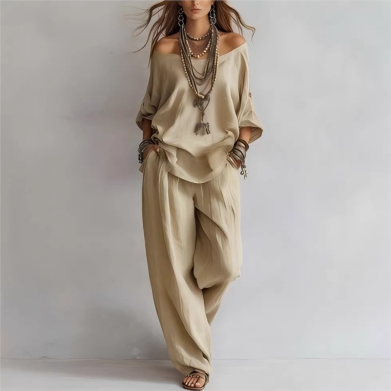 Women's Two-piece Three-quarte - Linen Pant Wide avaliação e preço