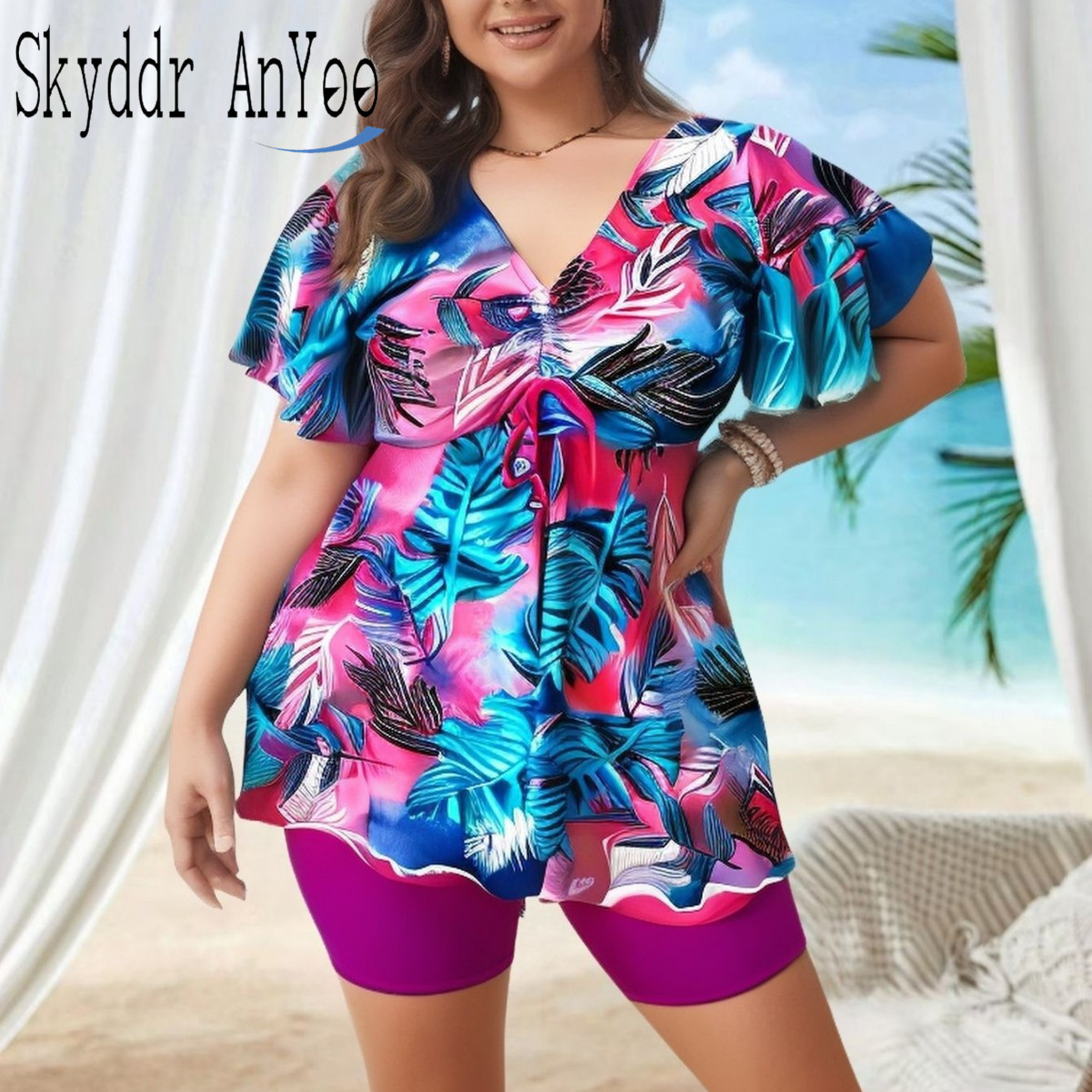 Women's Plus Size Tankini Swim - Romper Floral Print avaliação e preço