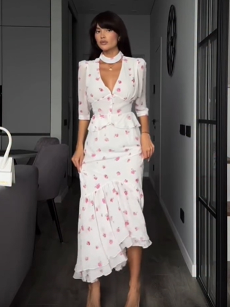 Women White Pink Floral Choker - Romper Floral Print avaliação e preço