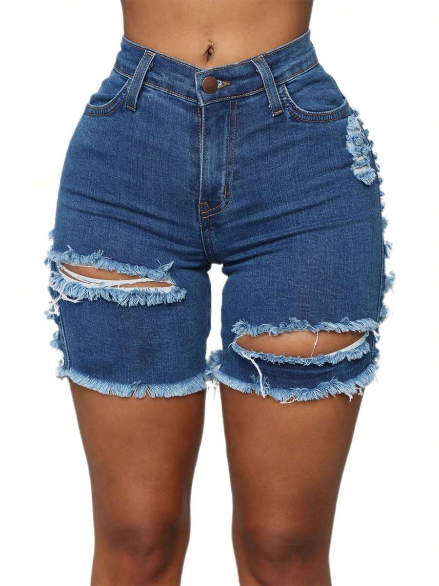 Women High Waist Ripped Denim  - Shorts Denim Frayed avaliação e preço