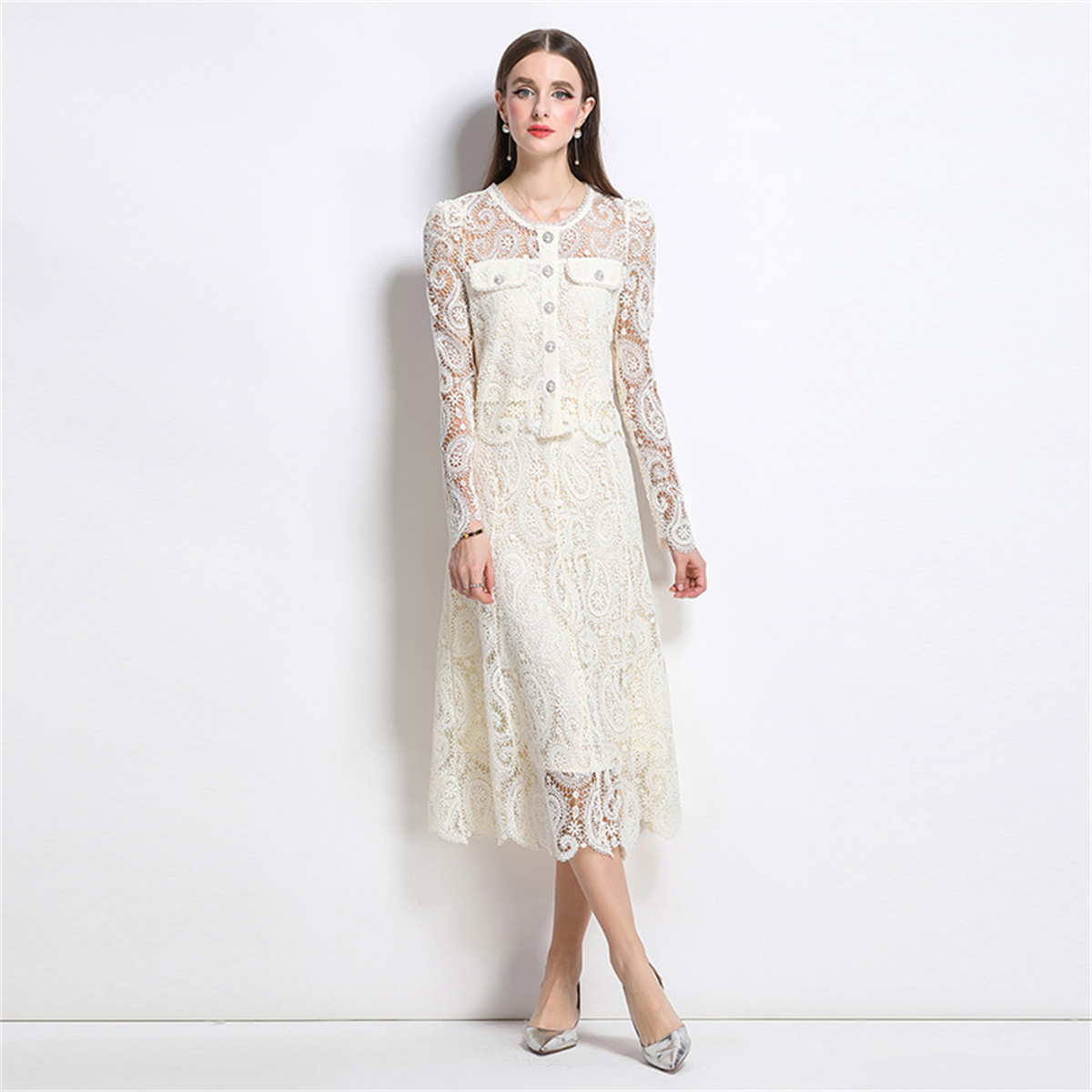 Spring Sweet Lace Flower Embro - Midi Skirt Floral avaliação e preço
