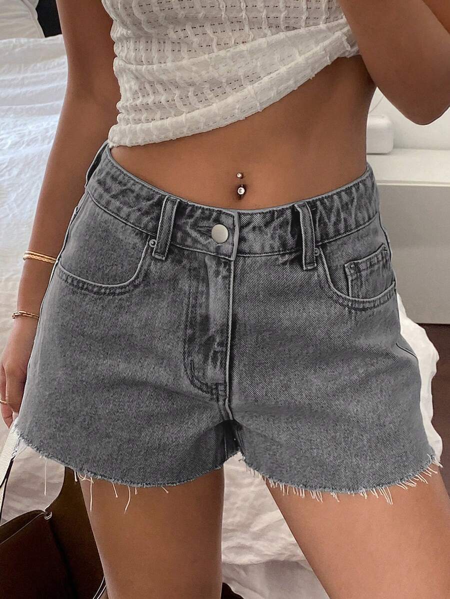 Women Casual Vintage Wash Deni - Shorts Denim Frayed avaliação e preço