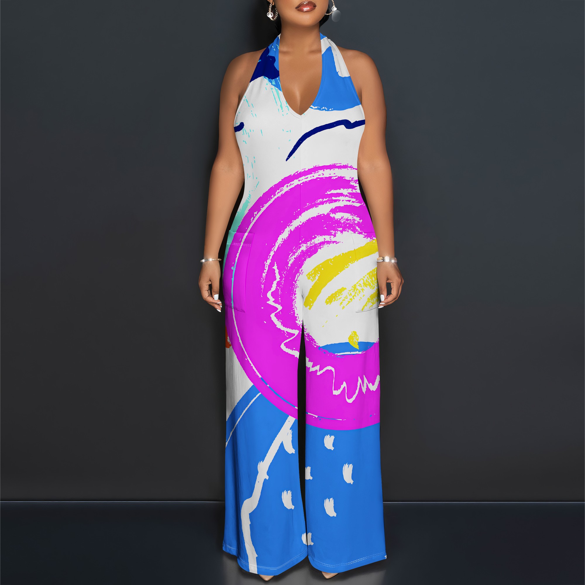 Bold Abstract Brushstroke Halt - Maxi Dress Halter avaliação e preço